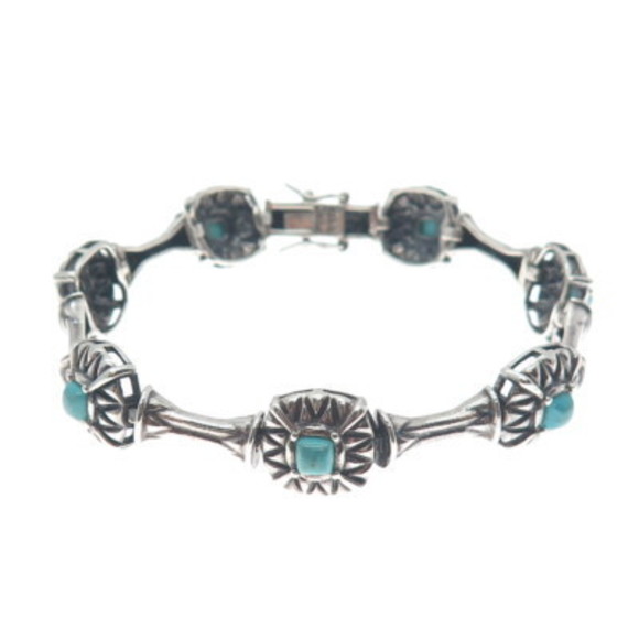 ROSS SIMONS 925 Sterling Silver Vintage Real Turquoise Station Bracelet 7.25